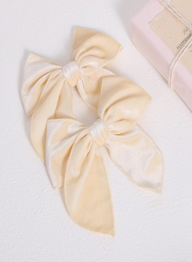 KCHIES Cream White Velvet Ribbon Fable Bow Hair Clips 5" Big Ivory Velvet Sailor Bow Alligator Barrettes for Toddler Teens Flower Girls Women Wedding Pageant 1st Communion Dress Accessory Gift - Image 2